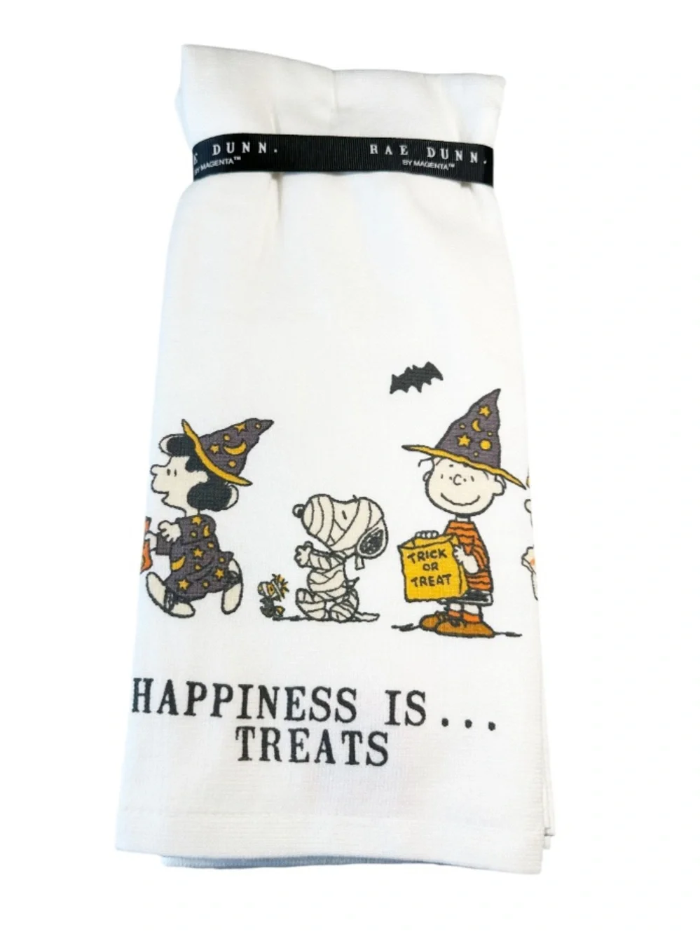 NEW Rae Dunn/Peanuts Halloween HAPPINESS IS …TREATS Kitchen Towel Set/2